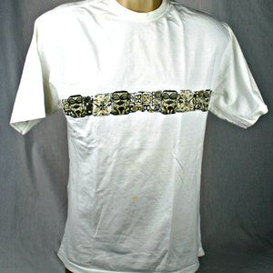 Tiki Band Print T Shirt Front Back Print Newport Blue Vintage